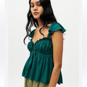 NWT Urban Outfitters Emerald Green Rosa Tie Front Blouse